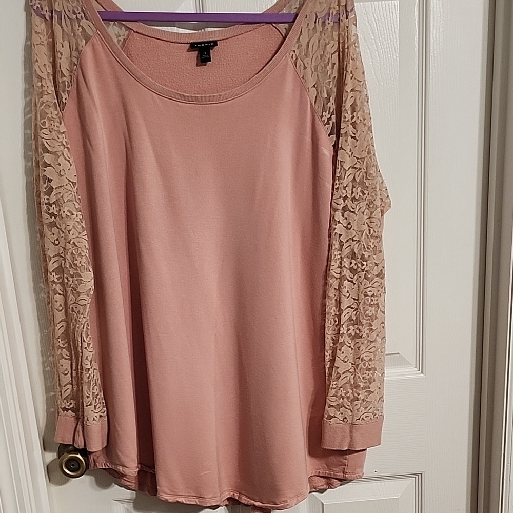 Torrid Blush Pink Lace Sleeve Blouse